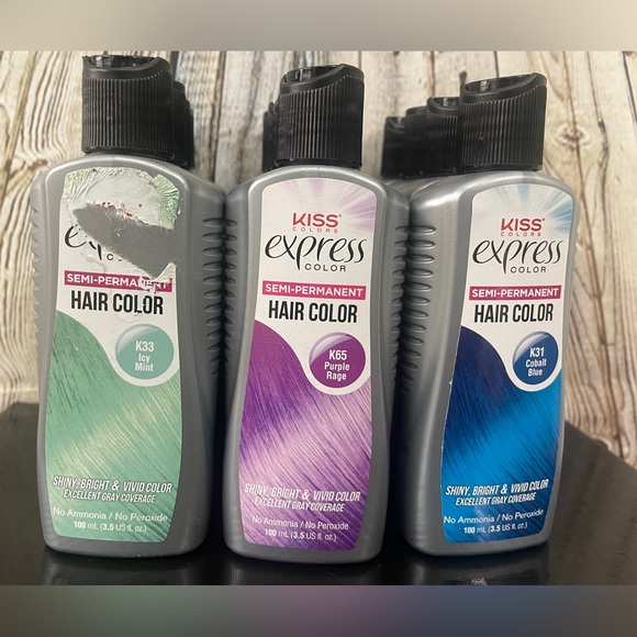 3 pc Kiss express hair color semi permanent Mint, purple, blue - Picture 1 of 4